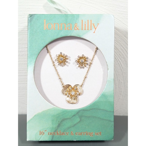 lonna & lilly Jewelry - Lonna & Lilly Necklace Earring Set Gold Tone Flower‎ Rhinestone Boho
